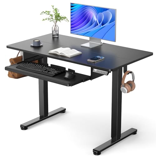 ErGear Electric Standing Desk with Keyboard Tray, 44x24 Inches Adjustable Height Sit Stand Up Desk, Home Office Desk Computer Workstation, Black - color: Black, size: 44" X 24"