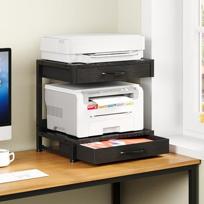 VENNQD 2-Tier Desktop Printer Stand with 2 Fabric Drawers, Prtiner Table with Storage Shelf, Desk Organizer for Home Office,3D Printer,Fax Machine,Scanner (Black, 2 Tier) - color: Black