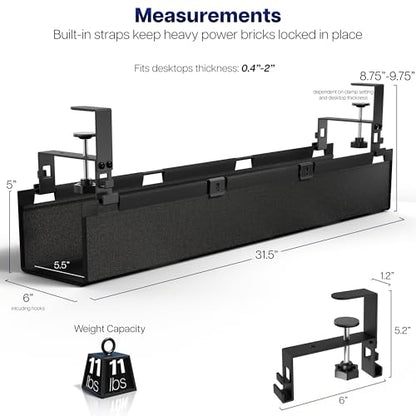 VIVO Black Clamp-on 31 in Fabric Cable Management Tray, DESK-AC31F-C - size: 31"