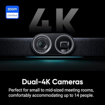 Insta360 Connect - AI Conference Room System with Android OS, Zoom Certified, Dual-4K Cameras, Speaker Tracking, 14-Mic Array, Voice Pickup to 33ft, Whiteboard Mode, Work with Teams/Google Meet/Webex