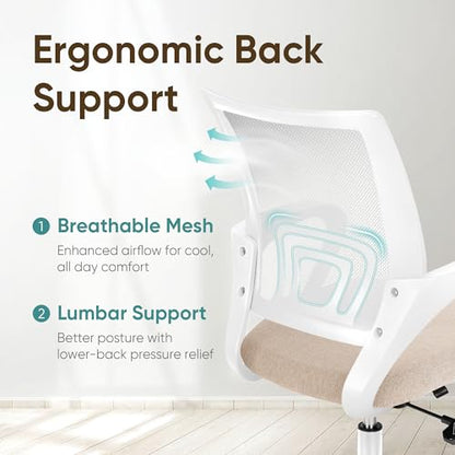 ETONEX Office Chair with Ergonomic Mid Back Cushion Lumbar Support Adjustable Swivel Rolling Computer Gaming Desk Chair Comfy Mesh Seat Wheels Home Executive Use (1, Beige) - color: Beige