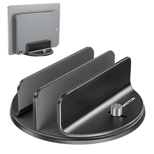 OMOTON 360° Vertical Laptop Stand Holder, Dual-Slot Aluminum Desk Organizer