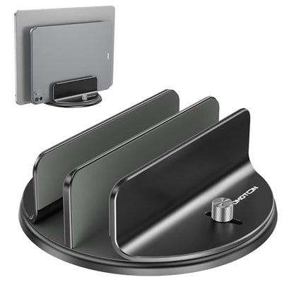 OMOTON 360° Vertical Laptop Stand Holder, Dual-Slot Aluminum Desk Organizer