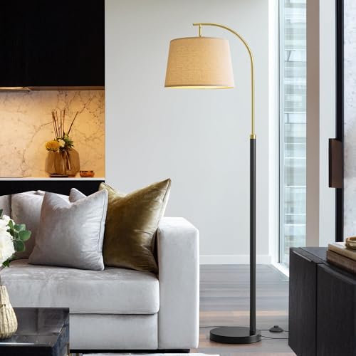 G-SAFAVA Floor Lamps for Living Room Bedroom, 62.5" Mid Century Modern Lamp Gold Standing Tall Arc Lamps with Foot Switch, Floor Lamps for Nursery Office Decor Corner Reading Room Light - color: Dark Black & Gold