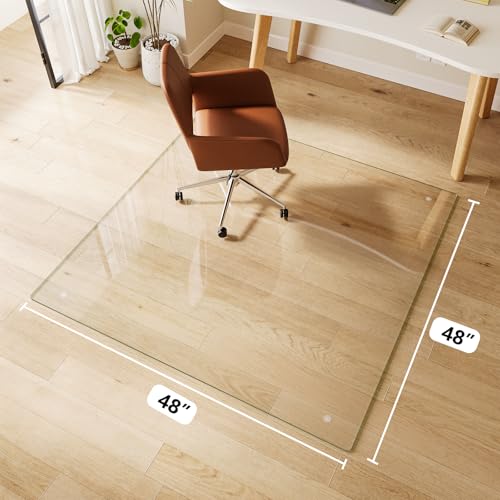 Glass Chair Mat 48" x 48" Tempered Glass Office Chair Mat - color: Transparent, size: 48" x 48"