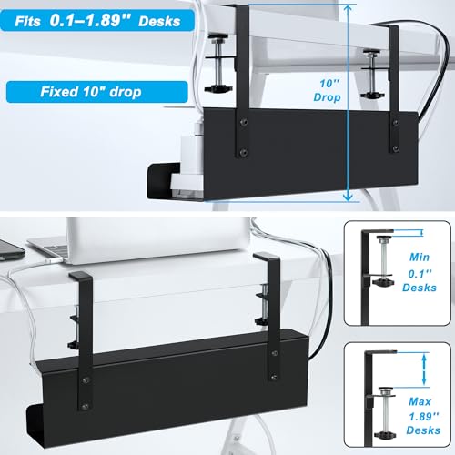 ZhiYo 17in Cable Management Under Desk Tray, 3in W x 4.7in H, Black - size: 3in W x 4.7in H x 17in L