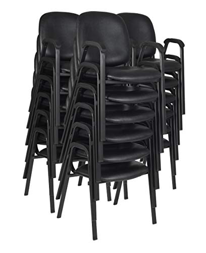 Romig Ace Vinyl Guest Stacking Chair with Arms, Durable and Comfortable Upholstery, Sturdy Steel Frame, Stackable Design for Office, Reception, and Conference Areas - Midnight Black (18 Pack) - size: Set of 18