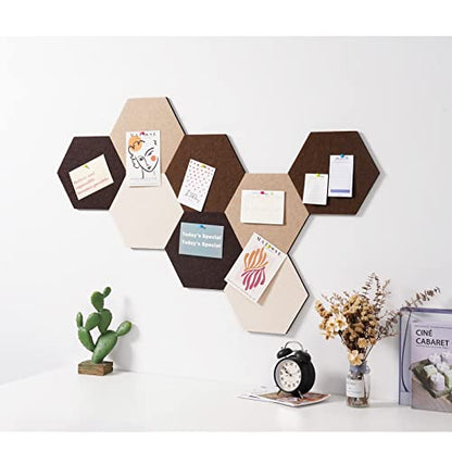 LAJAR 8 Pcs Self Adhesive Large Felt Bulletin Board Tiles | Hexagon Color Felt Pin Board Wall Tiles for Photos, Pictures, Memos - color: Camel