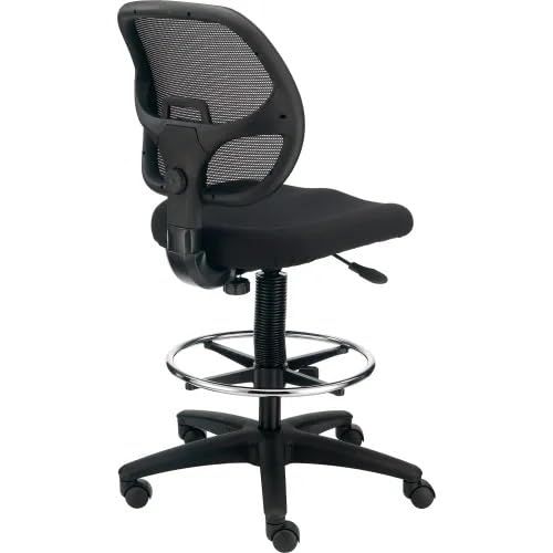 Adjustable Drafting Stool with Mesh Back – Ergonomic Office Drafting Chair with Footrest, Armrests & Height Adjustment (Black) - color: Black