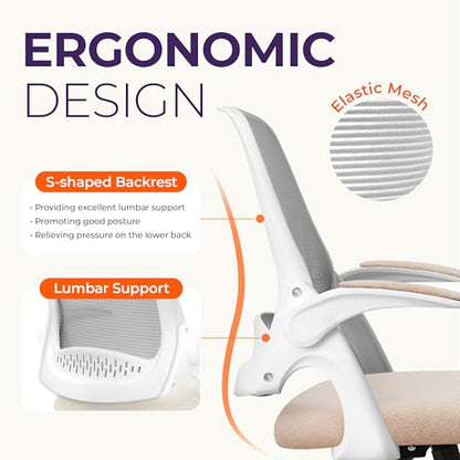 NEO CHAIR Office Desk Chair, Ergonomic Mesh with Flip-Up Armrests, Beige - color: Beige