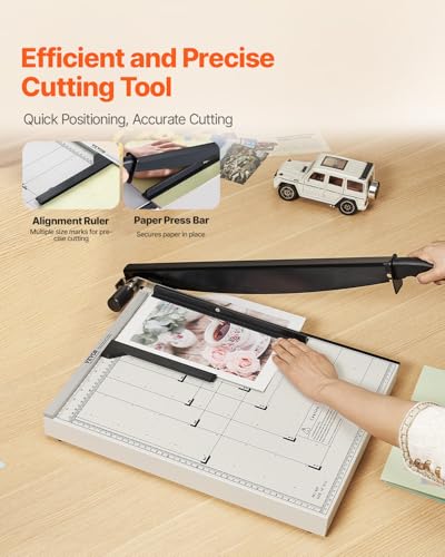 VEVOR Paper Cutter, 18 in Cut Length Guillotine Trimmer, 15-Sheet Capacity, Heavy-Duty Paper Cutter with Security Guard Rail/Blade Lock, Paper Trimmer for Cardstock, Cardboard, Home, Office & School - size: 18" 15-Sheet