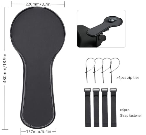 Ergonomic Adjustable Arm Rest Mouse pad for Chair, Strap Fastener | Mouse Extension Platform Tray with Mouse Baffle to Prevent Falling, Attaches to Chair, Black (Black（YYLL8326）)