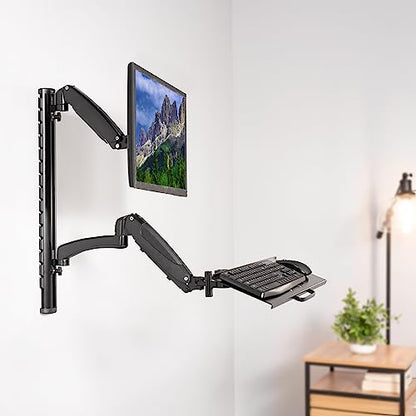 VIVO Black Sit-Stand Wall Mount Counterbalance Height Adjustable Monitor and Keyboard Workstation for Screens up to 27 inches STAND-SIT1K… - color: Black