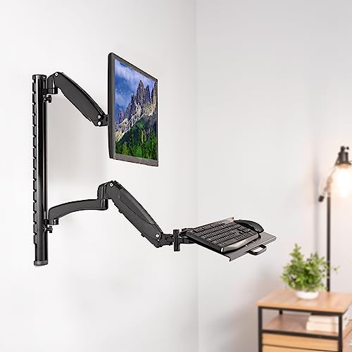 VIVO Black Sit-Stand Wall Mount Counterbalance Height Adjustable Monitor and Keyboard Workstation for Screens up to 27 inches STAND-SIT1K… - color: Black