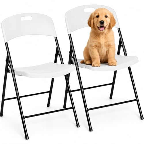 Oline Folding Chair, Indoor Outdoor Plastic Commercial Stackable Foldable Guest Chairs for Events Office Wedding Party Picnic Kitchen Dining, 350lb Capacity (White, 2 Pack) - color: White, size: 2 Pack