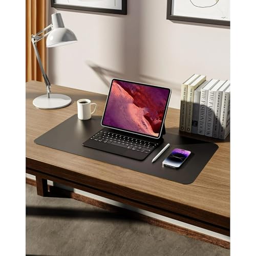Desk Pad, Leather Non-Slip Laptop Computer Desk Keyboard Mat, Table Protector Blotter Mat, Large Mouse Pad (24" x 12")-Black - color: Black