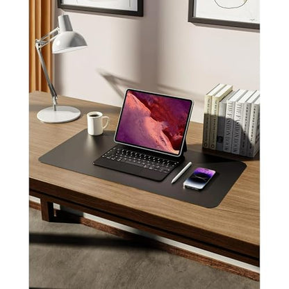 Desk Pad, Leather Non-Slip Laptop Computer Desk Keyboard Mat, Table Protector Blotter Mat, Large Mouse Pad (24" x 12")-Black - color: Black