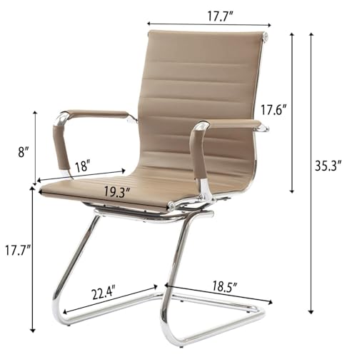 Office Desk Chair No Wheels Set of 4 PU Leather Computer Chairs Mid Back Guest Chairs for School Reception Conference Waiting Room, Light Brown - color: Light Brown, size: 4PCS