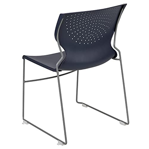 EMMA + OLIVER Home and Office Navy Full Back Stack Chair with Gray Fr | Powder Coated, 661 LBS. Weight Capacity - color: Navy