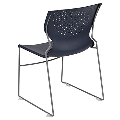 EMMA + OLIVER Home and Office Navy Full Back Stack Chair with Gray Fr | Powder Coated, 661 LBS. Weight Capacity - color: Navy