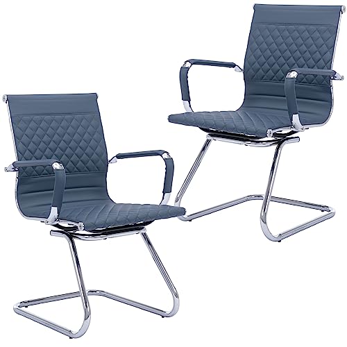 BESTANO Office Guest Chairs Reception Chairs Waiting Room Chairs Set of 2 Conference Room Chair with Mid Back, Modern PU Leather Desk Chairs, Navy - color: Navy