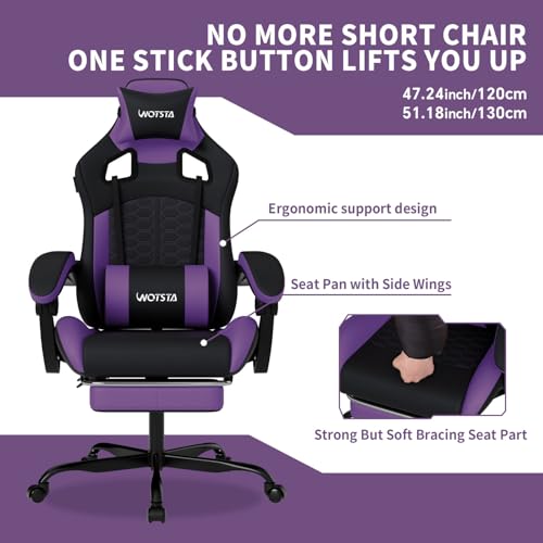 Gaming Chair with Massage,Ergonomic PC Gaming Chair with Footrest Comfortable Headrest and Lumbar Support,High Back Game Chair PVC Leather,300LBS (BlackPurple) - color: Blackpurple