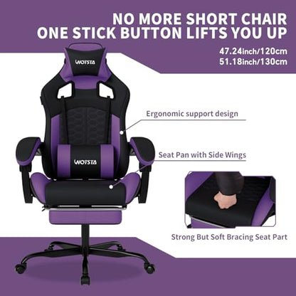 Gaming Chair with Massage,Ergonomic PC Gaming Chair with Footrest Comfortable Headrest and Lumbar Support,High Back Game Chair PVC Leather,300LBS (BlackPurple) - color: Blackpurple
