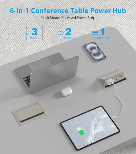 Recessed Conference Table Power Hub with 20W USB-C PD Fast Charging, Flush Mounted for Desks, Kitchens & RVs, 6FT Power Cord (Golden) - color: Golden