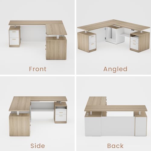 ModernMate 71" L Shaped Electric Standing Desk with 5 Drawers & CPU Storage