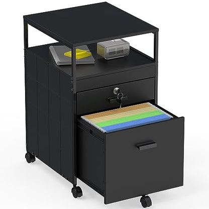 SHW Box File Rolling Mobile Cabinet with Lockable Drawer, Black - color: Black