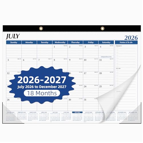 Tcamp Desk Calendar 2026-2027, Large Desktop/Wall Monthly Calendar - color: Blue, size: 17"x12"(Jul 2026-Dec 2027)