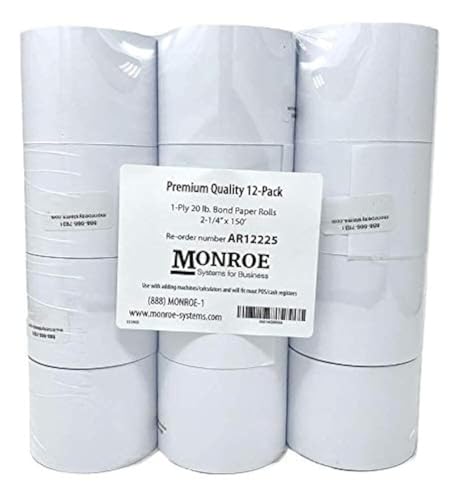 Monroe Systems for Business Single Ply Bond Paper Rolls, Top of the Line, 20 lb. - size: 12 Rolls