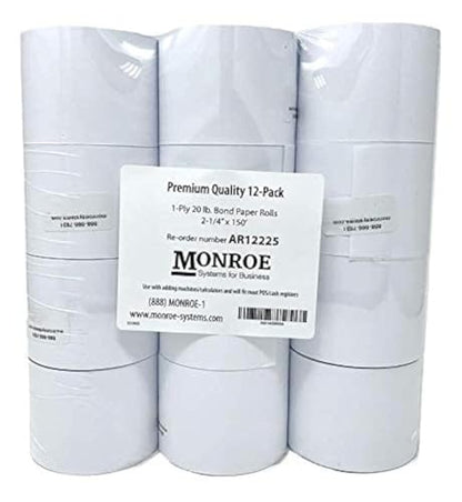 Monroe Systems for Business Single Ply Bond Paper Rolls, Top of the Line, 20 lb. - size: 12 Rolls