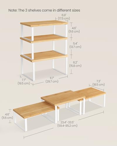 SONGMICS Cabinet Organizer Shelf, Set of 3 Spice Rack, Kitchen Storage | Kitchen Counter Shelves, Kitchen Storage, Spice Rack, Light Bamboo and Matte White, BYSTRO Collection UKCS014W01 - color: Cloud White + Natural Beige