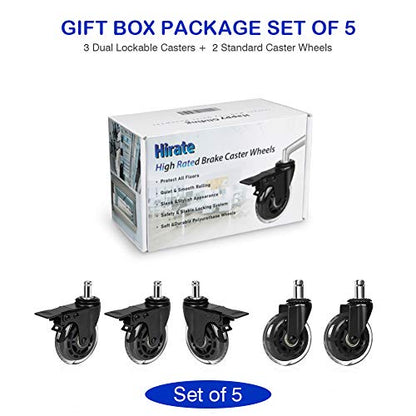 Hirate 5 Pack 3 inch Office Chair Caster Wheel Universal Stem 7/16" x 7/8" - color: Dual Brake, size: 3"