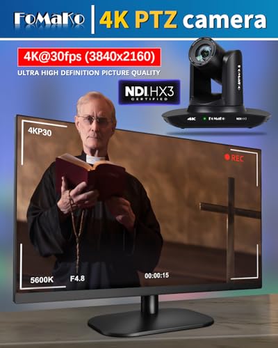 FoMaKo 4K 20X PTZ Camera HDMI with NDI and AI Auto-Tracking PTZ Camera,for Church Worship Education Conference Events,NDI 6 & NDI HX3 Certified(K20UHx3+KC608 Pro) BK20UH3 - color: Black