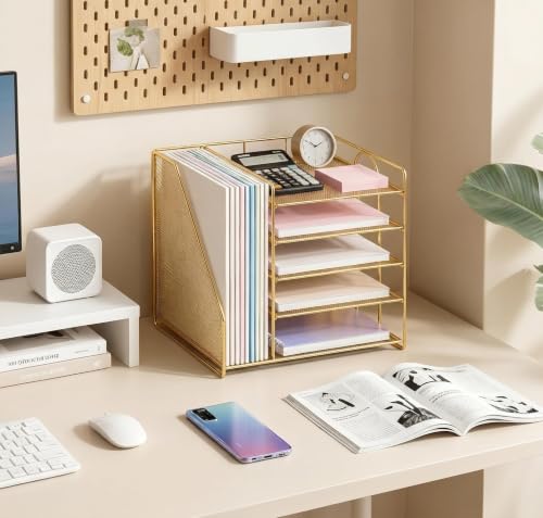 OPNICE Desk Organizer, 5-Tier Paper Organizer Letter Tray, Gold - color: Gold, size: 12.2" x 12.2" x 11"