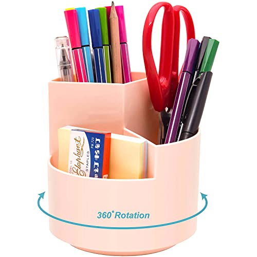 Siveit Desk Pencil Pen Holder, Desk Organizers 3 Slots 360-Degree Rotating Pen Holder for Desktop Storage Stationery Supplies Organizer, Home, Office, School, Kids, Peach Pink - color: Peach Pink