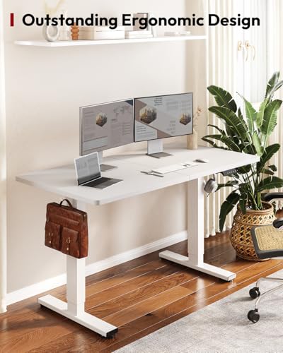 SANODESK 63''x24'' Height Adjustable Electric Standing Desk for Home Office | Sit Stand Desk with Splice Board for Home Office, Ergonomic Computer Workstation, Study & Gaming, White Frame/White Top - color: White Frame+ White Top, size: 63x24