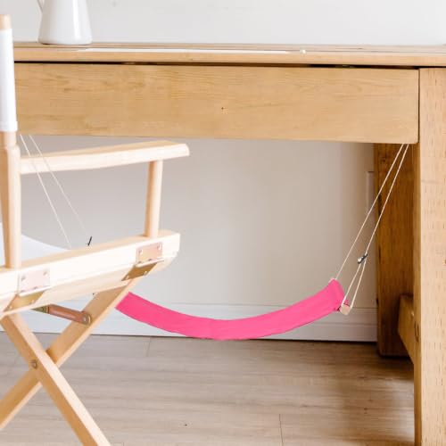 Portable Office Desk Foot Hammock with Polyester Cotton and Wood Materials, Induces Relaxation and Versatile Use for Office and Taking a Break, Pink Hanging Footrest Under Desk