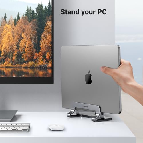 UGREEN Vertical Laptop Stand Holder for Desk Compatible with MacBook Pro, MacBook Air Stand Vertical Aluminum Adjustable for Up to 17.3 Inch Gaming Laptop, Gray - color: Silver Gray