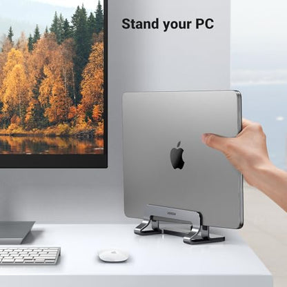 UGREEN Vertical Laptop Stand Holder for Desk Compatible with MacBook Pro, MacBook Air Stand Vertical Aluminum Adjustable for Up to 17.3 Inch Gaming Laptop, Gray - color: Silver Gray
