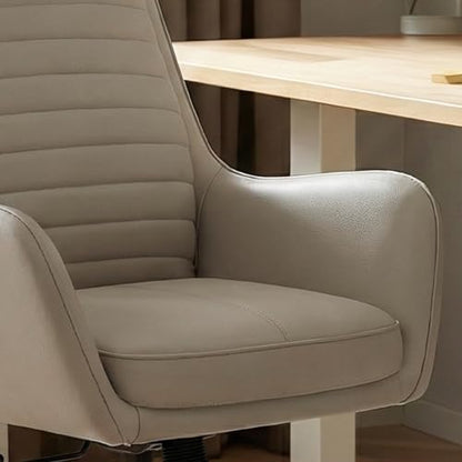 COLAMY Ellis High-Back Home Office Desk Chair, Leather Executive Chair with Integrated Armrests, Khaki - color: Khaki