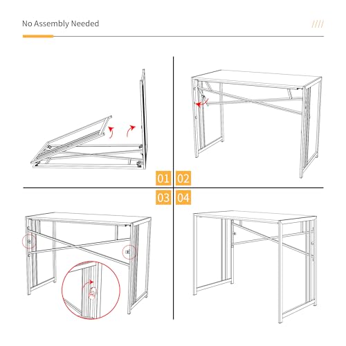 Lutown-Teen 40 inch Folding Desk No Assembly Required, Black Oak - color: Black Oak, size: 40 Inch