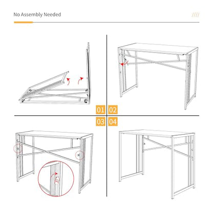 Lutown-Teen 40 inch Folding Desk No Assembly Required, Black Oak - color: Black Oak, size: 40 Inch