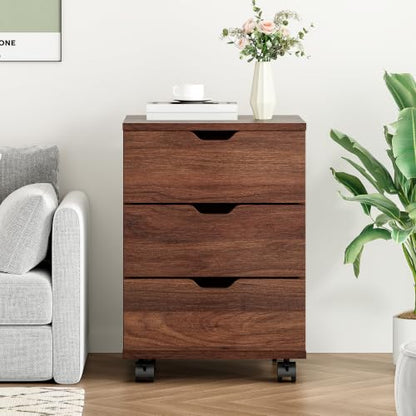 Farini 3-Drawer Under Desk Wooden File Storage Cabinet with Lockable Caster for Home Office,Brown,Fully Assembly - color: Brown, style: Fully Assembly