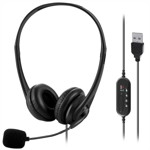 Computer USB Headset with Mic, Wired Headphones with Microphone for PC, Laptop (Black Slender) - color: black slender