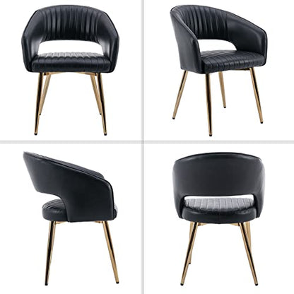 Modern Dining Chairs Set of 2, Upholstered PU Leather Gold Dining Room Chairs with Hollow Back, Accent Armrest Kitchen Chairs with Gold Legs for Living Room Black - color: Black 1