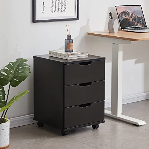 Farini 3-Drawer Vertical Filing Cabinet Rolling Wood Mobile File Cabinets Under Desk for Home Office with Casters,Black,Fully-Assembled - color: Black, style: Fully-assembled
