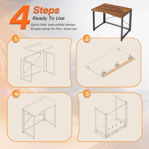 Huuger Folding Desk for Small Spaces, 23.6 Inch Foldable Computer Table - color: Rustic Brown, size: 16.5"D x 23.6"W
